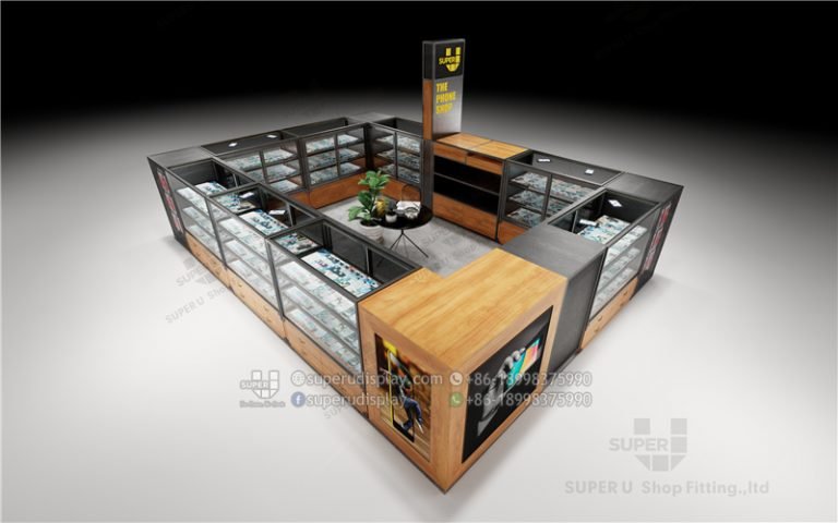 Exhibidor Clásico de Metal y Madera para Tienda de Teléfonos Móviles